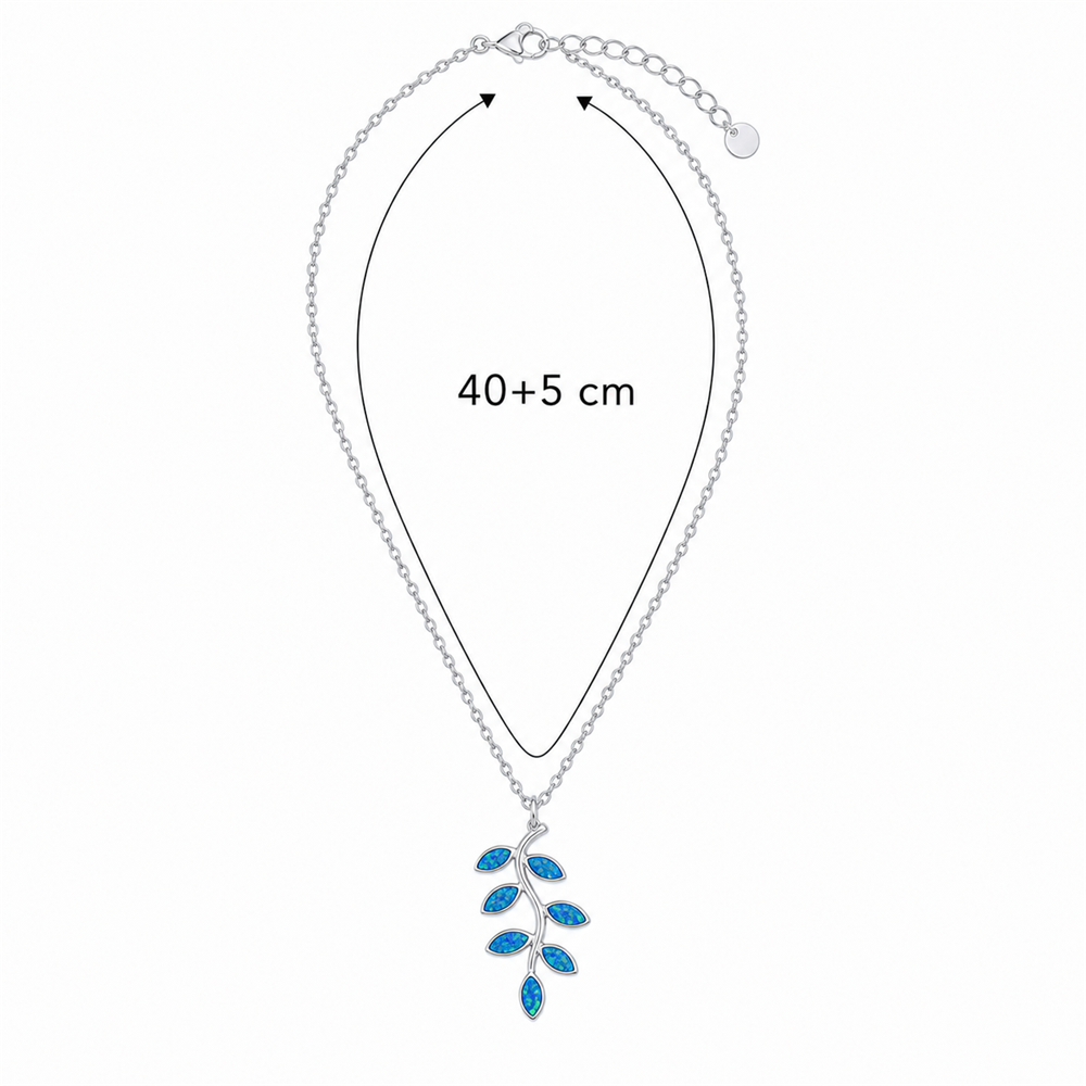 Γυναικείο Κολιέ Κλαδί Ελιάς Στυλ Blue Opal σε Ασημί Χρώμα - Image 3